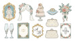 © vectors home - Elegant wedding illustrations featuring a bride cake and decorative elements