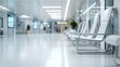© cloud7days - Futuristic hospital hallway with metallic chairs and holographic displays.