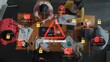 © InfiniteFlow - Team Meeting with System Warnings and Alert Icons Overlaid on Table with Laptops and Charts for Business Strategy Discussion Gluon.