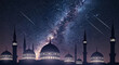 © Visual Verse - Night sky with fireworks over historic mosque silhouette and domes