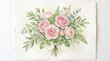 © kaman - Beautiful Hand-Painted Watercolor Floral Bouquet with Pink Roses and Green Foliage for Elegant Decoration
