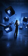 © Lustre Art Group  - Woman standing among floating keyboard keys in futuristic digital interface space. Concept of programming, digital communication, computer interaction and modern information technology.