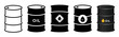 © RI Rafiq - Oil barrel icon collection. Industrial fuel drum symbols, minimalist energy storage elements, and a professional gasoline resource design set. Vector illustration transparent PNG background