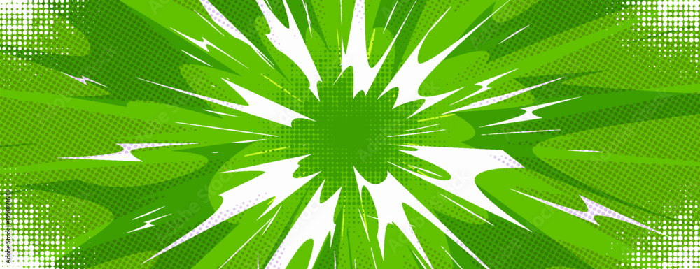 Comic book burst background with radial rays and halftone dots, cartoon ...