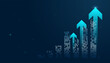 © Paradox-D - Glowing arrow surges across a blue grid, illustrating a successful Business strategy backed by data technology. and concepts of Finance and technology, with an upward trending arrow
