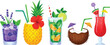 © chadni - A collection of colorful tropical cocktails and refreshing summer beverages on a white background