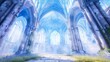 © StasySin - A large, empty cathedral with a blue sky above. The atmosphere is peaceful and serene. The stained glass windows are illuminated by the sunlight, creating a warm and inviting ambiance