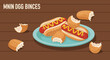 © Nofear - Bitten Hot Dogs and Buns on Plate, Delicious Fast Food Meal