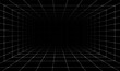 © Shanvood - 3d grid line background digital design for games and abstract technology perspective backdrop. Futuristic geometric cyber floor and graphic space virtual reality.