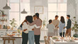 © 预 杜 - Artwork of people gathering in a bright kitchen