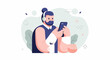 © milah - Bearded man in headphones using smartphone, surrounded by abstract shapes