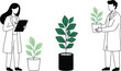 © TOP-designer - Botanists studying plant growth stages in pots scientific research agriculture concept flat line vector illustration isolated minimal design