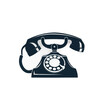 © BagazLK - Klasyczna ikona czarnego telefonu stacjonarnego w stylu retro z tarczą numerową i słuchawką, odizolowana na białym tle jako element graficzny.