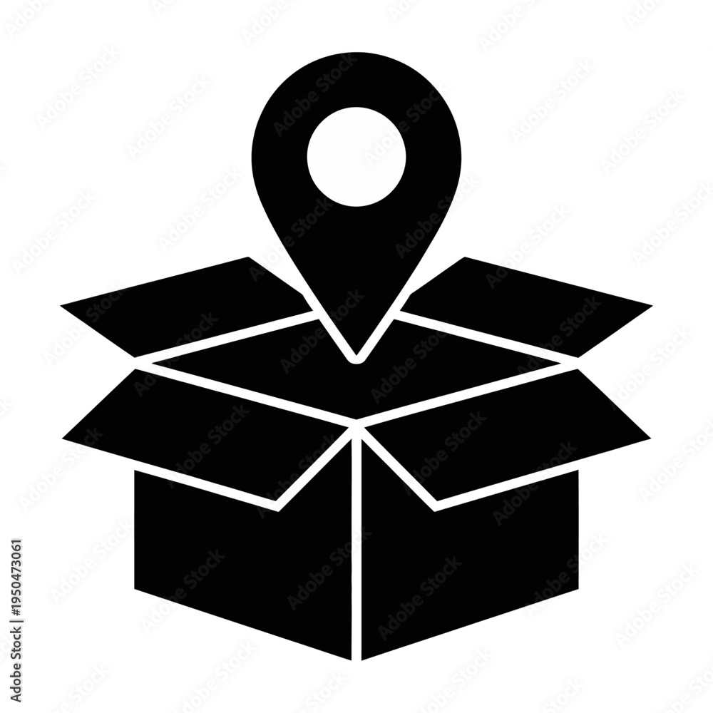 Vector of an open cardboard box with a location pin icon Stock Vector ...