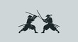 © Icon Gono - Silhouette Samurai Warriors Fighting with Swords in Traditional Japanese Attire
