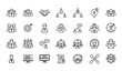 © Kazi - Stakeholder management line icon set with partnership teamwork investor communication and business relationship outline symbols