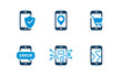 © NUSRAT - Mobile phone icons with various symbols on white background  technology and communication