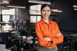 © Stock 4 You - Portrait of young indian middle eastern ceo woman smiling cheerfully looking dreaming aside. Latin hispanic businesswoman female leader employee standing crossed arms in office workspace. Copy space