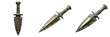 © Ready player - Set and collection of ancient bronze daggers, antique Roman gladius style blades, and ornate historical metal weaponry isolated on white transparent png background.