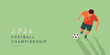 © Liliya - Horizontal banner design for football championship featuring a soccer player in a modern flat style with grainy texture, ideal for commercial marketing and sports advertising, vector illustration.