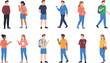 © Creative Stoker - Large set of casual lifestyle characters featuring people walking talking using phones and standing in everyday clothing vector illustration.