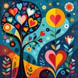 © Pedroml - composicion fantastica de adornos florales y corazones con colores alegres y vivos