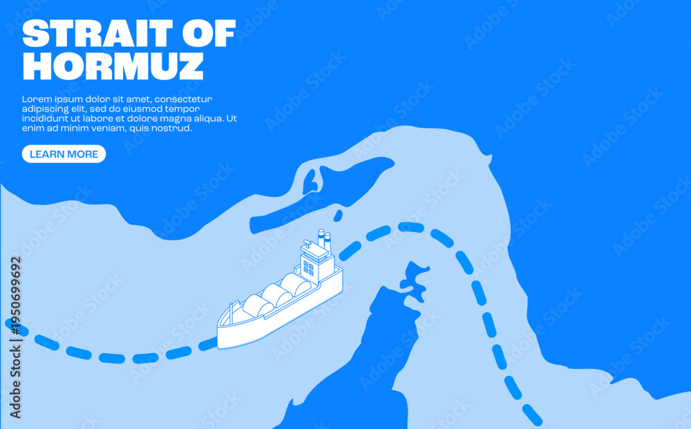 Strait of hormuz global oil shipping route with tanker cargo vessel and ...