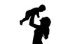 © Lucas - silhouette Mother lifting baby up in air happy parenting moment isolated on white background with black color