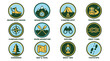 © VINA - Collection of Travel Badges and Circular Emblems for Exploration. Vector Illustrations. EPS Editable