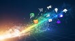 © mod - A dynamic digital illustration featuring glowing icons representing various aspects of digital marketing and technology