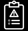 © stock Images - Warning Sign on Clipboard Icon isolated on black background.