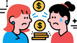 © NStock - Line art, simple illustrations. A young couple facing difficulties. Money. Icon-style. Colorful.