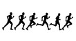 © Silhouette Craft - Six black silhouettes of men running in a row isolated on white background