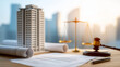© Aillusionist - Real estate legal compliance concept with judge gavel scales of justice building model and contract documents on office desk