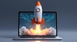 © Budi - Rocket Launching from Laptop Screen Symbolizing Digital Startup Success and Technological Innovation
