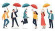 © Sajahan - Group of joyful people jumping and posing while holding colorful umbrellas in a fun, creative, and energetic composition.