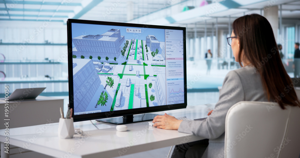 Female Civil Engineer Examines Urban Traffic Patterns Stock Photo ...