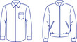 © Sadhin - Comparison of a button-up shirt and a zip-up jacket design in blueprint style