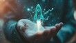 © IQ-Photography - Hand holding glowing rocket with trajectory lines symbolizing growth innovation and progress in business and technology