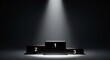 © Mimie - A dark podium with numbered tiers 1 2 and 3 illuminated by a spotlight
