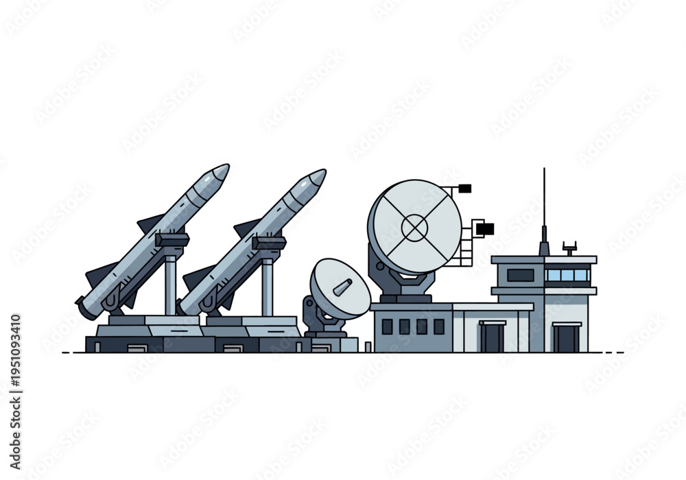 Modern Missile Defense System with Radar and Launchers Illustration ...
