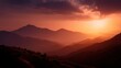 © GATE 22 - Beautiful landscape of a mountain range during sunrise or sunset. the sky is filled with vibrant orange and pink hues, with the sun partially hidden behind the clouds.
