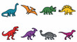 © praja - Collection of colorful cartoon dinosaurs and prehistoric creatures in a simple illustration style.