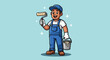 © ErianJendra - Cartoon Painter Holding Paint Roller and Bucket.