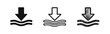 © drawing lines - Downward Arrow Pointing to Waves Icons Set. Water Surface Impact or Entry Symbol Collection. Liquid Interaction Vector.