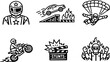 © Bon_man - Extreme stunts action danger adrenaline line icons. Vector