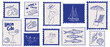 © PawLoveArt - Hand drawn Italian style vacation post stamps. Mediterranean food, sardines, wine and seashell. Amalfi Sicily beach holidays La Dolce vita elements for poster, placard or postcard prints.