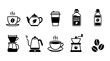 © MDMohsin - A set of black and white icons related to coffee, including cups, pots, makers, and brews. Ideal for use in marketing materials, menus, or lifestyle blogs.