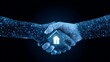 © Yuparet - real estate startup. Digital Representation of a Handshake Signifying Collaboration and Trust in the Modern Housing Market with Futuristic Elements and Technology