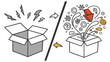 © Sarmad - A vector graphic illustration of a cardboard box transformation from ordinary to extraordinary with creative ideas and innovation
